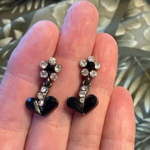 Elegant Black and Silver Heart Earrings NWT